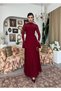 Women's Burgundy Lace Midi Dress High Neck Long Sleeve Evening Dress with Flounce Cuffs - 8