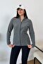 Women's Stand Collar Zippered Double Pocket Fleece Gray - 7012