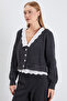 Collar and Hem Lace-Up Knitwear Cardigan - 3