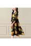 Women's Yellow Black Floral Long sleeve Midi Dress - 8
