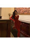 Women's Red Bodycon Long sleeve Maxi Dress - 4