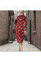 Women's Red Christmas Long sleeve Midi Dress