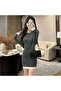 Women's Gray Bodycon Long sleeve Mini Dress - 2