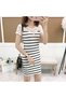 Women's White Striped Round neck Mini Dress - 5