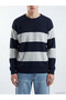 Ozmarka New Season Navy Blue Crew Neck Striped Men's Knitwear Sweater - 3