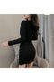 Women's Black V-neck Mini Dress - 8
