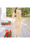 Women's Yellow Floral Sweetheart neck Midi Dress - 3