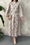 Women's Mink Bottom-Top Set Blouse Skirt Set Striped Floral Patterned Scarf Collar Long Sleeve Pleated - 6