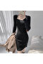 Women's Black Square neck Mini Dress - 5