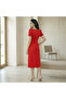Women's Red Short sleeve Midi Dress - 2