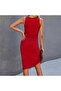 Women's Red Bodycon Sleeveless Dress - 4