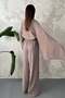Women's Mink Bottom-Top Set with Cape Detail, Long Sleeve Blouse, Wide Leg Pants, Two-Piece Set - 5