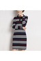 Women's Dark Blue Striped Long sleeve Dress - 4