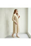 Women's Khaki Round neck Long sleeve Maxi Dress - 3