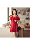 Women's Red A-line Cold shoulder Mini Dress - 5