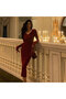 Women's Red Bodycon Long sleeve Maxi Dress - 5