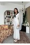 Women's White Lace Long Dress V-Neck Bow Detail Long Sleeve - 6