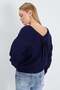 Crew Neck Knit Sweater with Bow Detail on the Back - 2