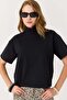 Women's Turtleneck Short Sleeve Modal Tshirt Black - 3