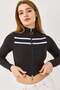 High Collar Double Stripe Zipper Blouse Black - 2