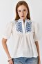 Women's Buttoned Collar Patterned Balloon Short Sleeve Blouse White - 4