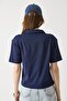 Women's Padded Polo Neck Tshirt Navy Blue - 4