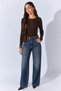Women's Brown Crew Neck Long Sleeve Camisole Bodysuit with Snap Detail - 3