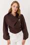Women's Brooch Detailed Collared Viscose Transparent Blouse Brown - 2