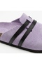 Mc401-Sue Lilac Genuine Suede Leather Modular Velcro Striped Unisex Orthopedic Cork Sole Sabo Slippers - 6