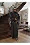 Oversized Robe Dress with Detailed Sleeves, Made from Melange Fabric, Suitable for Sizes 46-60.