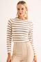 Women's Stripe Patterned Crop Blouse Beige - 3