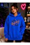 Women's Floral Patterned Sunglasses Printed Hooded Kangaroo Pocket Cotton Casual Sweatshirt