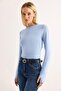 Women's Finger-Hole Long Sleeve Plain Blouse Blue - 3