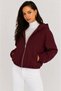 Women's Hooded Zippered Cashmere Coat with Elastic Waist and Sleeve Details, Short Jacket with Pockets - 2