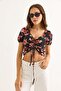 Patterned Princess Sleeve Front Gathered Blouse Black - 2