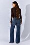 Women's Brown Crew Neck Long Sleeve Camisole Bodysuit with Snap Detail - 4