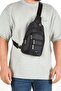 Men's Fabric Bodybag with USB Headphone Outlet Chest and Shoulder Bag Black-White