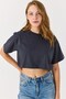 Women's Crew Neck Crop Blouse Anthracite - 3
