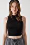 Full Transparent Cashmere Strappy Crop Blouse Black - 4