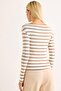 Women's Stripe Pattern Wide Collar Long Sleeve Blouse Milk Coffee - 6