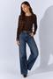 Women's Brown Crew Neck Long Sleeve Camisole Bodysuit with Snap Detail - 2