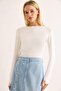 Women's Finger-Hole Long Sleeve Plain Blouse White - 4