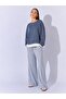 Women's Smoked Crew Neck Modal Sweatshirt with Single Jersey Detail at the Hem