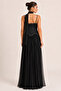 Black Stone Embellished Strap Corset Top and Chiffon Long Skirt Two-Piece Evening Dress Set - 4
