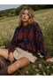 Daphne Argyle Patterned Oversize Knitwear Sweater Women's Burgundy - Navy Blue - 4