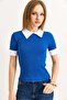 Shirt Collar Camisole Blouse Cobalt Blue
