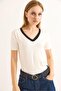 V-Neck Short Sleeve Women's Short Tshirt White - 5