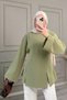 Green Women's Modal Fabric Double Slit Detailed Tie-Back Tunic |   Long Sleeve Comfortable Fit Draped Hijab Tunic |   Casual Stylish Modern Women's Tops Elegant Design Comfortable Model - 2