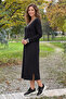 Long Black Striped Long Sleeve Dress - 3