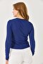Long Sleeve Blouse with Side Buckles and Slits Navy Blue - 5